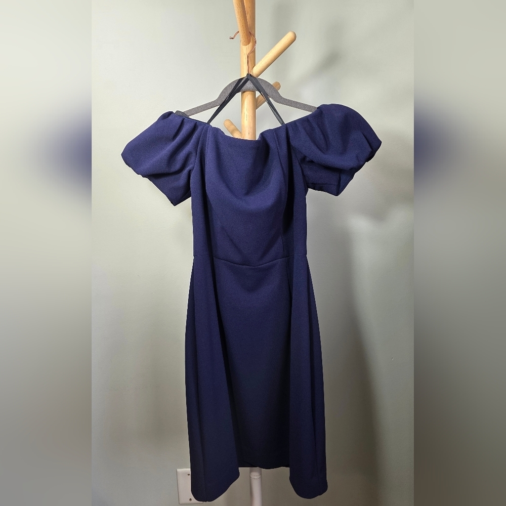 Betsy & Adam Blue Violet Puff Sleeve Mini Dress
